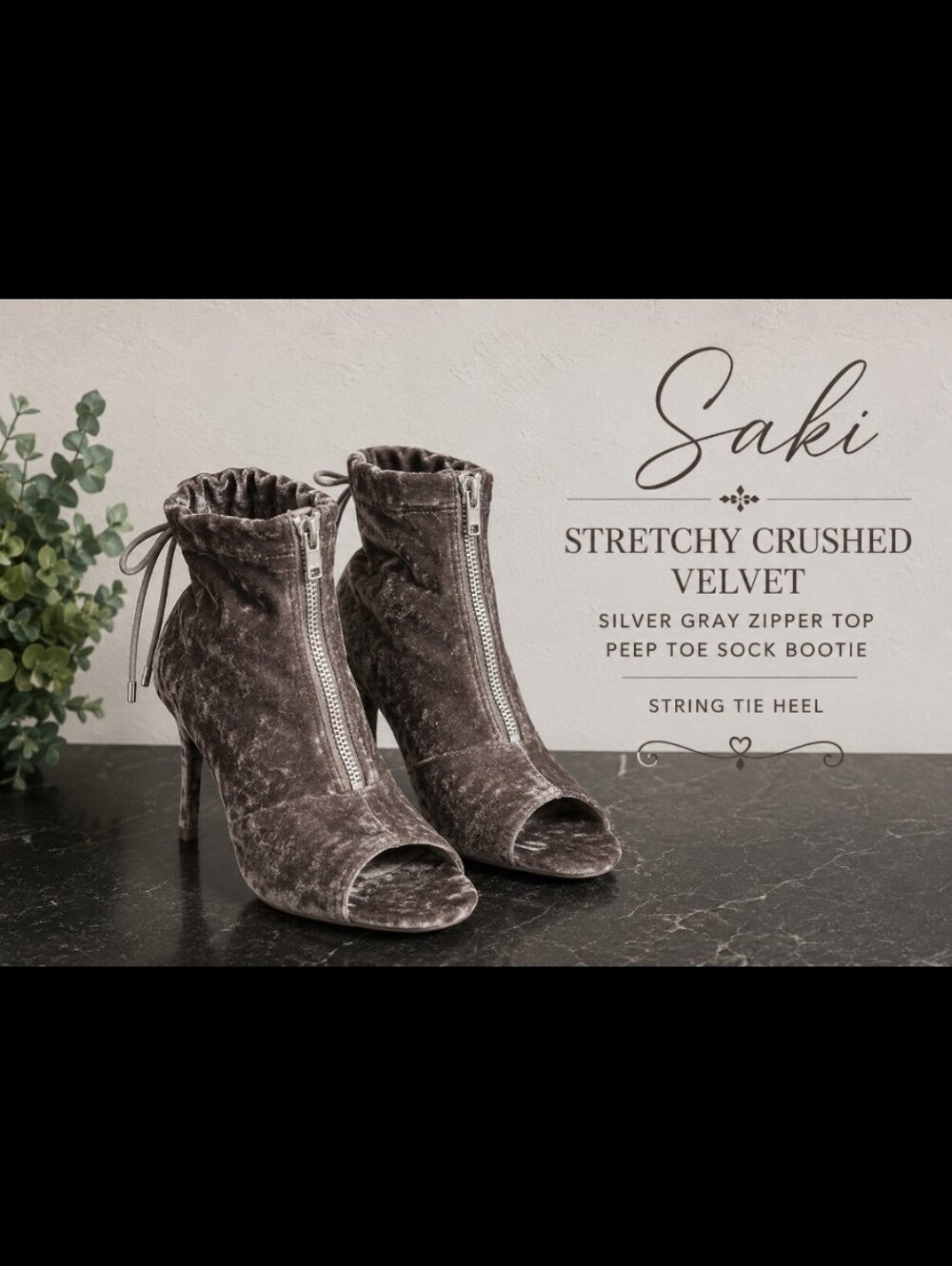 REPORT SAKI crushed velvet silver gray peep toe heels